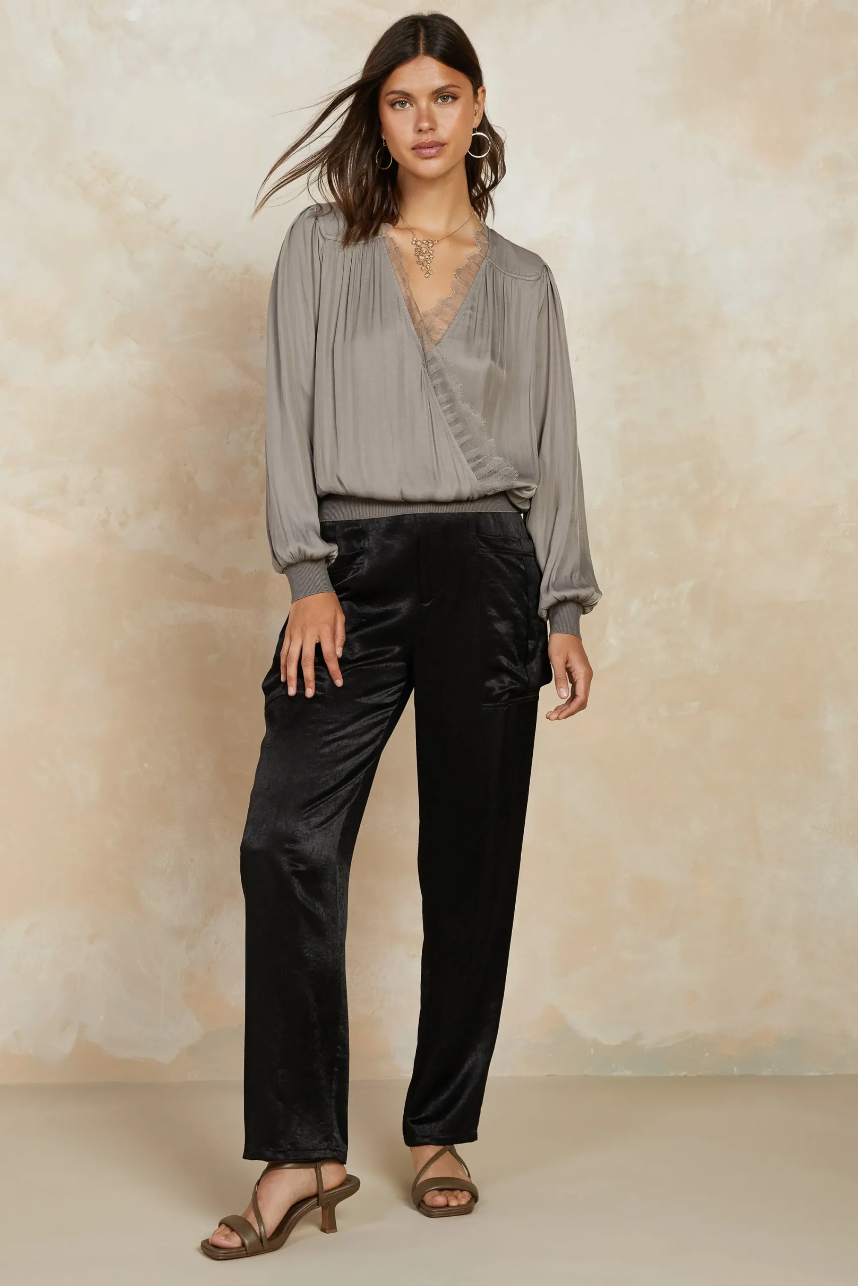 Current Air Pants-Satin Straight Leg Pants BLACK