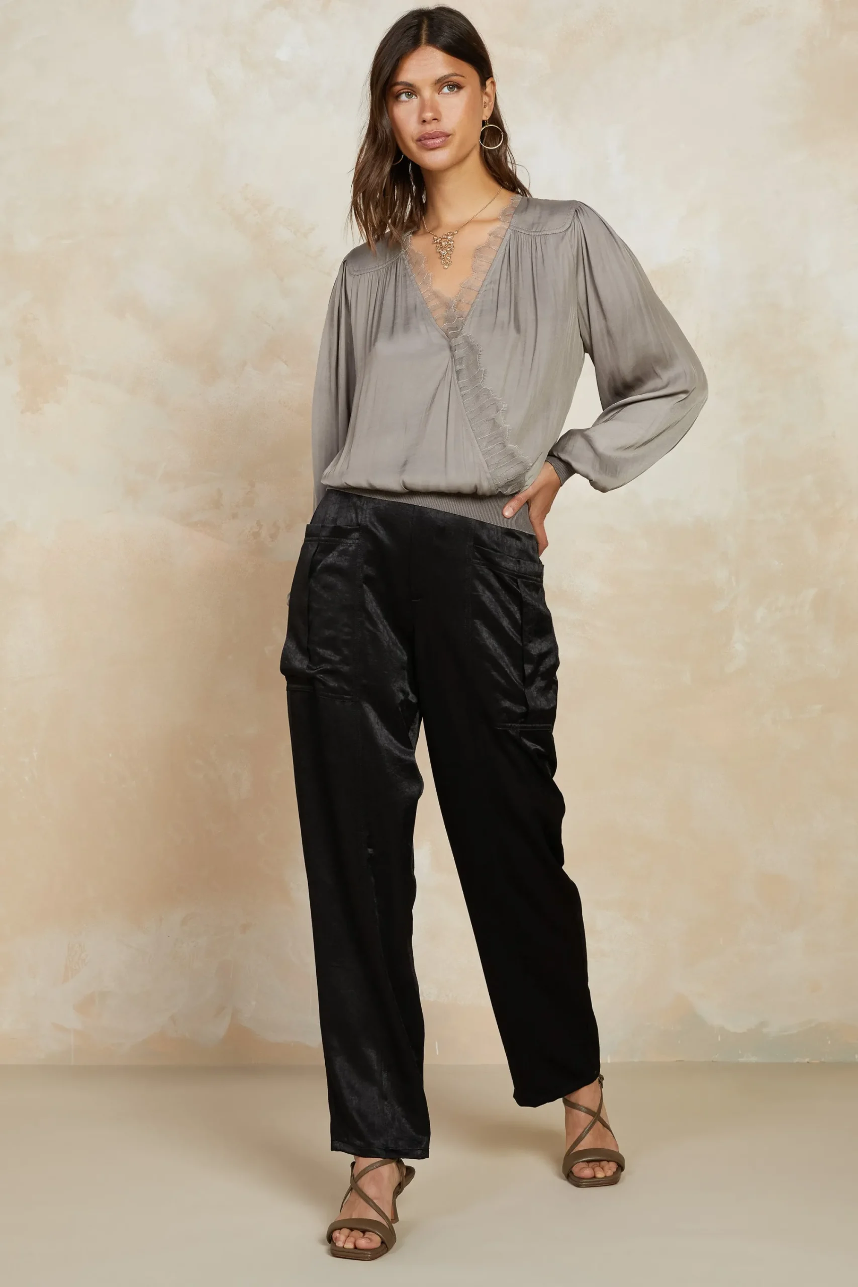 Current Air Pants-Satin Straight Leg Pants BLACK