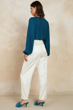 Current Air Pants-Satin Straight Leg Pants IVORY