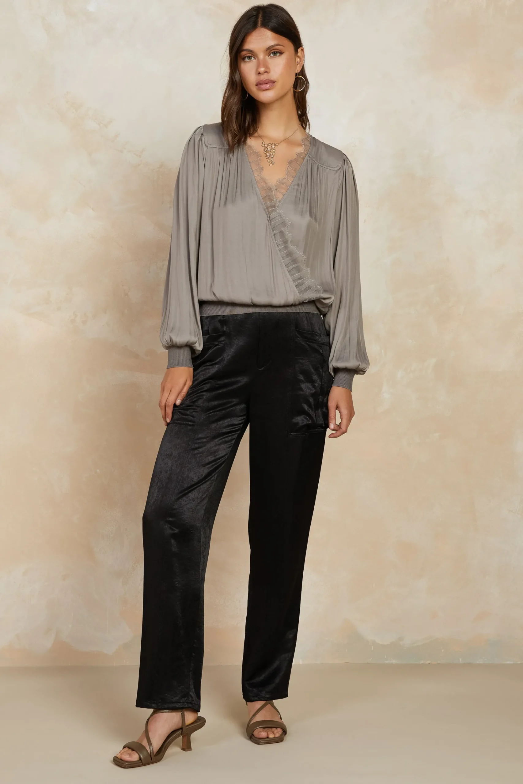 Current Air Pants-Satin Straight Leg Pants BLACK