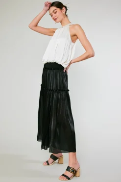 Current Air Skirts-Satin Weave Maxi Skirt BLACK