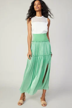 Current Air Skirts-Satin Weave Maxi Skirt COOLGREEN