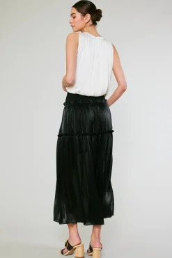 Current Air Skirts-Satin Weave Maxi Skirt BLACK