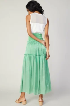 Current Air Skirts-Satin Weave Maxi Skirt COOLGREEN