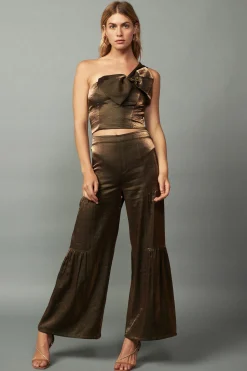 Current Air Pants-Satin Wide Leg Pants OLIVEGOLD