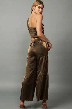 Current Air Pants-Satin Wide Leg Pants OLIVEGOLD