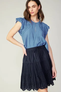 Current Air Skirts-Scallop Eyelet Skirt DARKNAVY