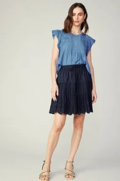 Current Air Skirts-Scallop Eyelet Skirt DARKNAVY