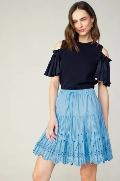 Current Air Skirts-Scallop Eyelet Skirt BABYBLUE