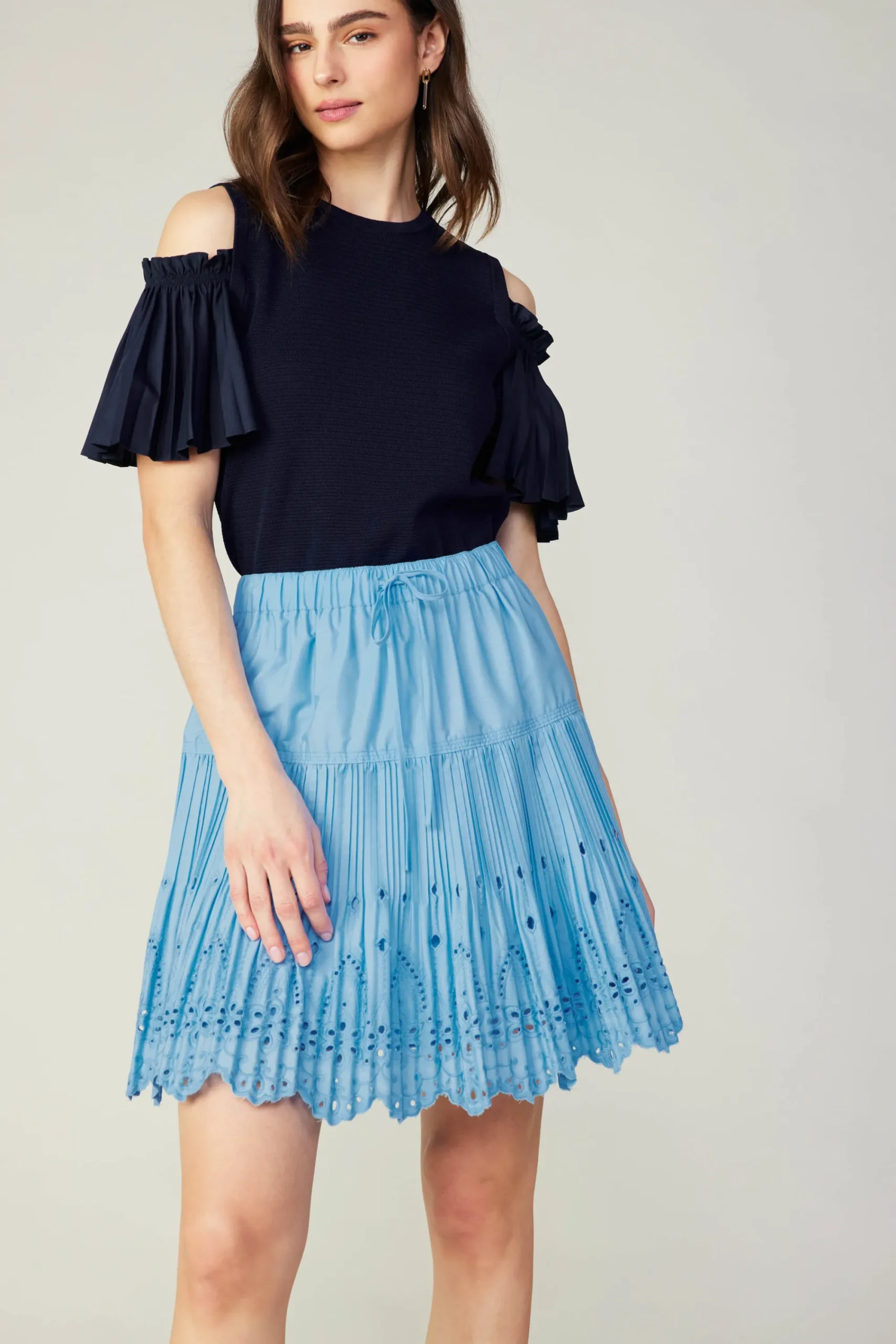 Current Air Skirts-Scallop Eyelet Skirt BABYBLUE