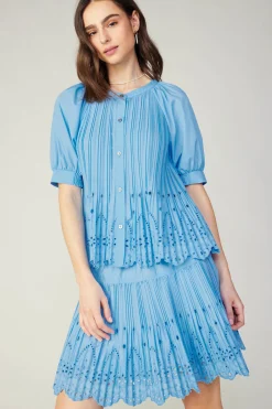 Current Air Skirts-Scallop Eyelet Skirt BABYBLUE