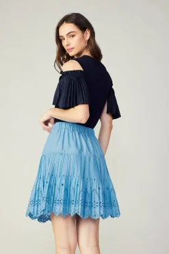 Current Air Skirts-Scallop Eyelet Skirt BABYBLUE