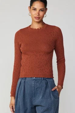 Current Air Long Sleeve Tops | Sweaters-Scalloped Knit Top RUST