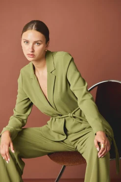Current Air Coats & Jackets-Self Tie Blazer OLIVE