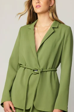 Current Air Coats & Jackets-Self Tie Blazer OLIVE