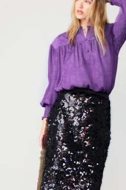 Current Air Skirts-Sequin Pencil Skirt BLACK