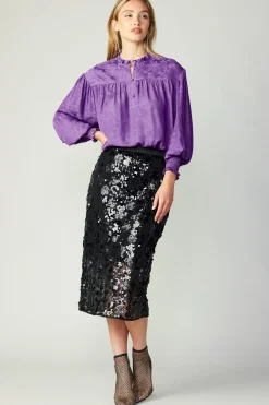 Current Air Skirts-Sequin Pencil Skirt BLACK