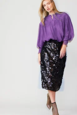 Current Air Skirts-Sequin Pencil Skirt BLACK