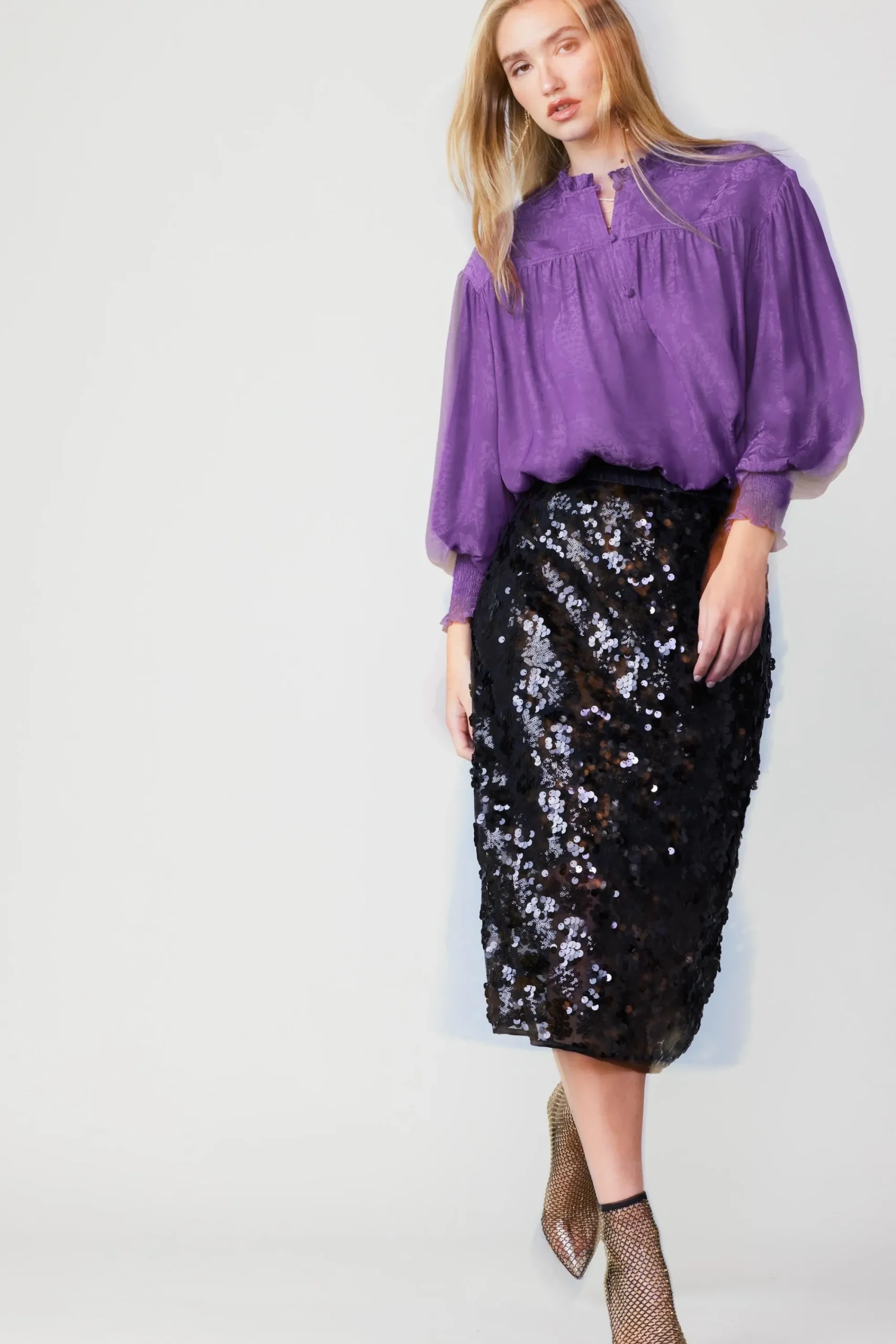 Current Air Skirts-Sequin Pencil Skirt BLACK