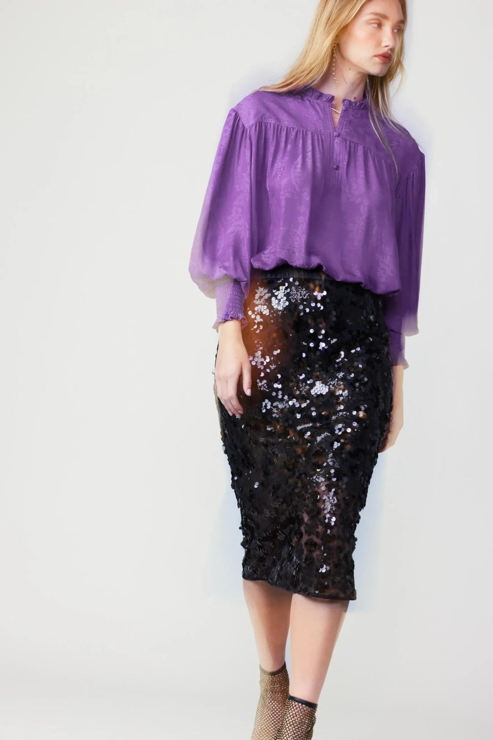 Current Air Skirts-Sequin Pencil Skirt BLACK