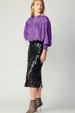 Current Air Skirts-Sequin Pencil Skirt BLACK
