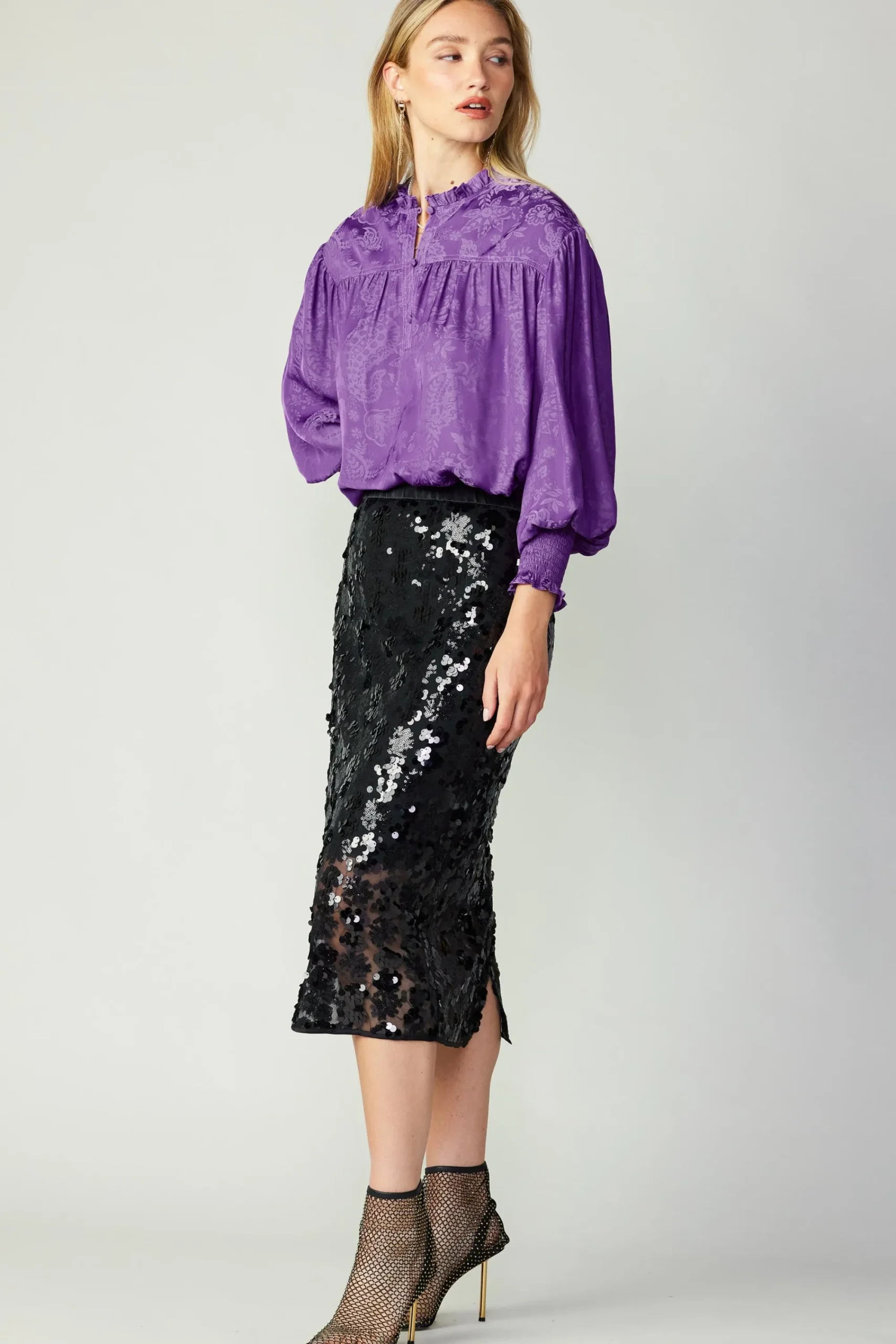 Current Air Skirts-Sequin Pencil Skirt BLACK