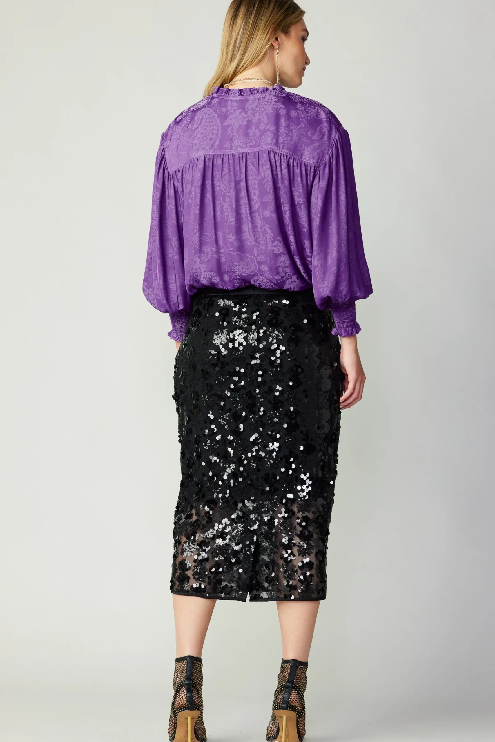 Current Air Skirts-Sequin Pencil Skirt BLACK