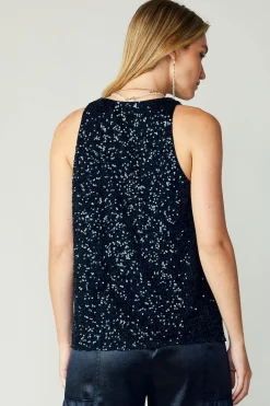 Current Air Sleeveless Tops-Sequin Sleeveless Top SAPPHIREBLUE