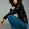 Current Air Long Sleeve Tops-Sequin Turtleneck Top BLACK