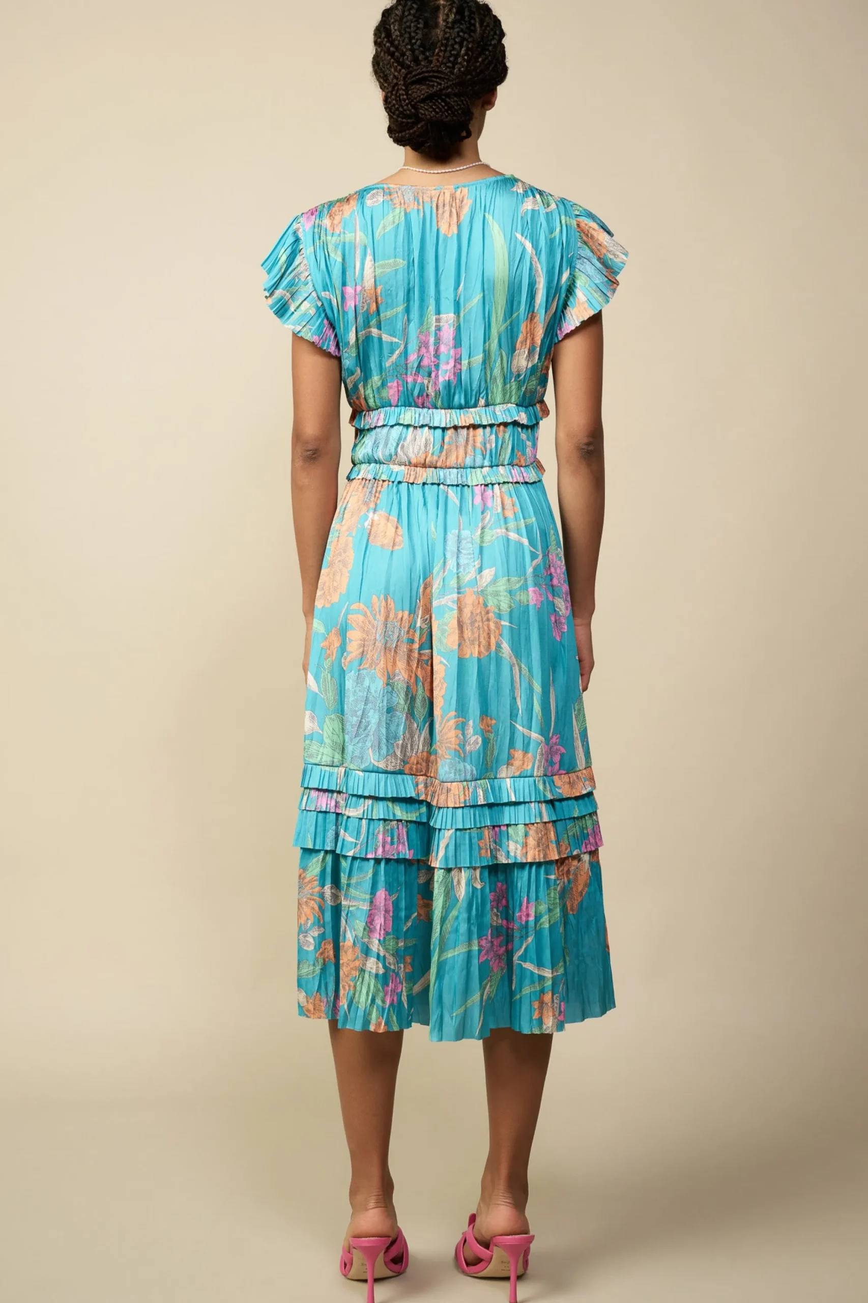 Current Air Midi Dresses-Sereia Botanical Motif Midi Dress TEAL