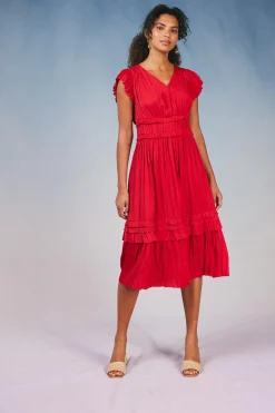 Current Air Midi Dresses-Sereia Pleated Midi Dress RED
