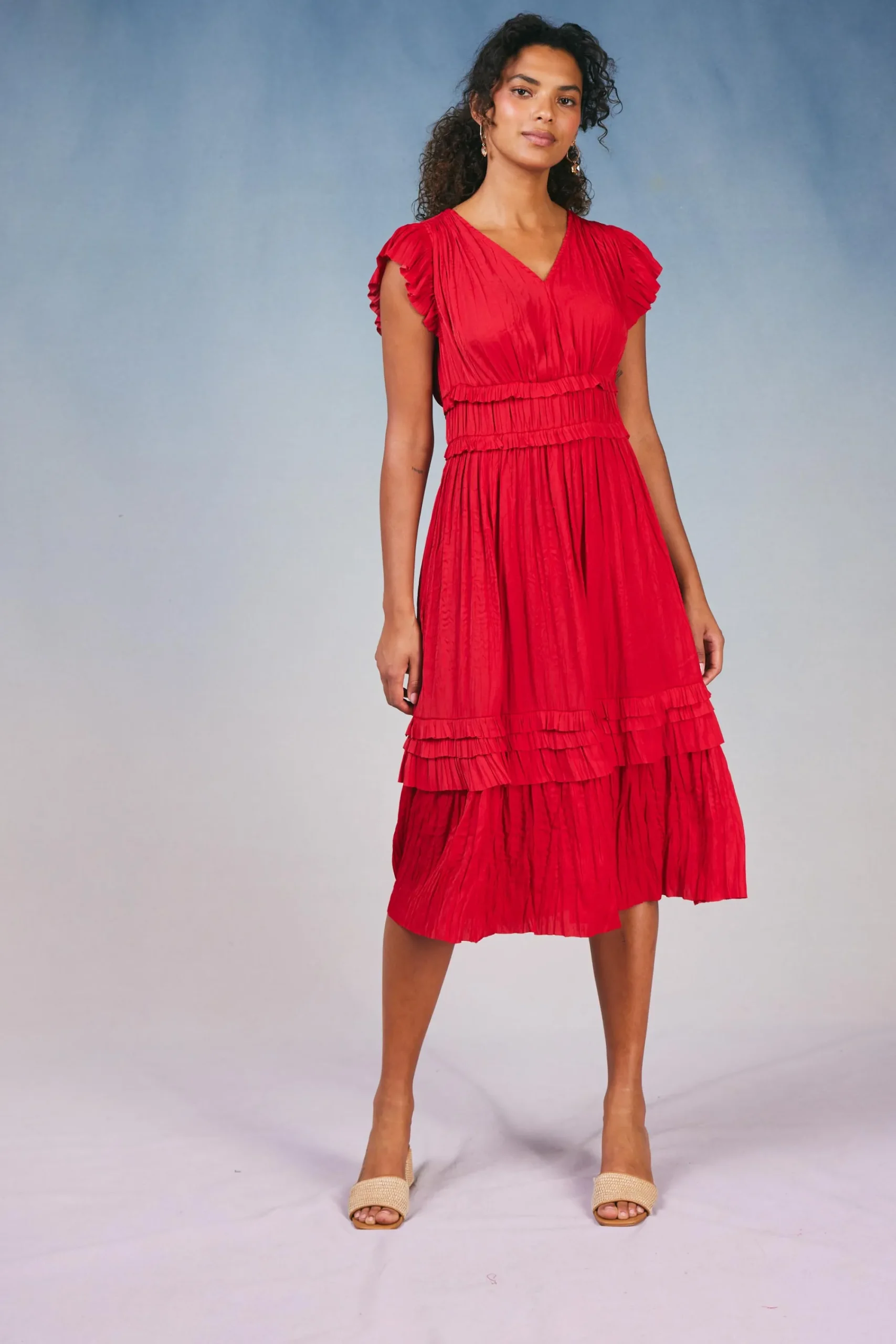Current Air Midi Dresses-Sereia Pleated Midi Dress RED