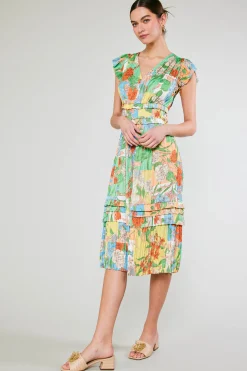 Current Air Midi Dresses-Sereia Pleated Midi Dress FLORALMLT