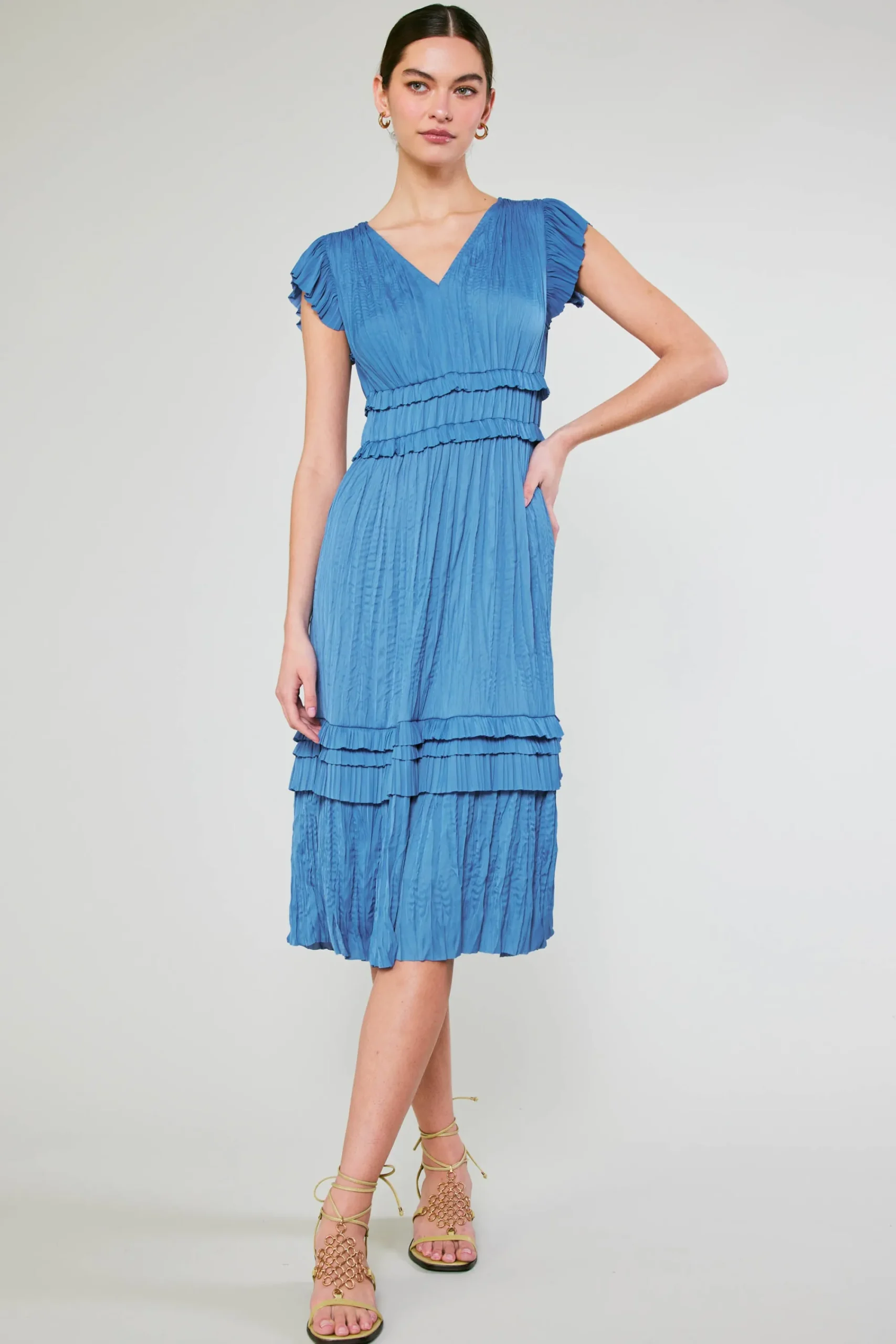 Current Air Midi Dresses-Sereia Pleated Midi Dress FADEDBLUE