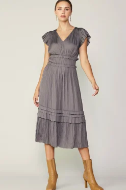 Current Air Midi Dresses-Sereia Pleated Midi Dress STEELGREY
