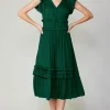 Current Air Midi Dresses-Sereia Pleated Midi Dress FORESTGREEN