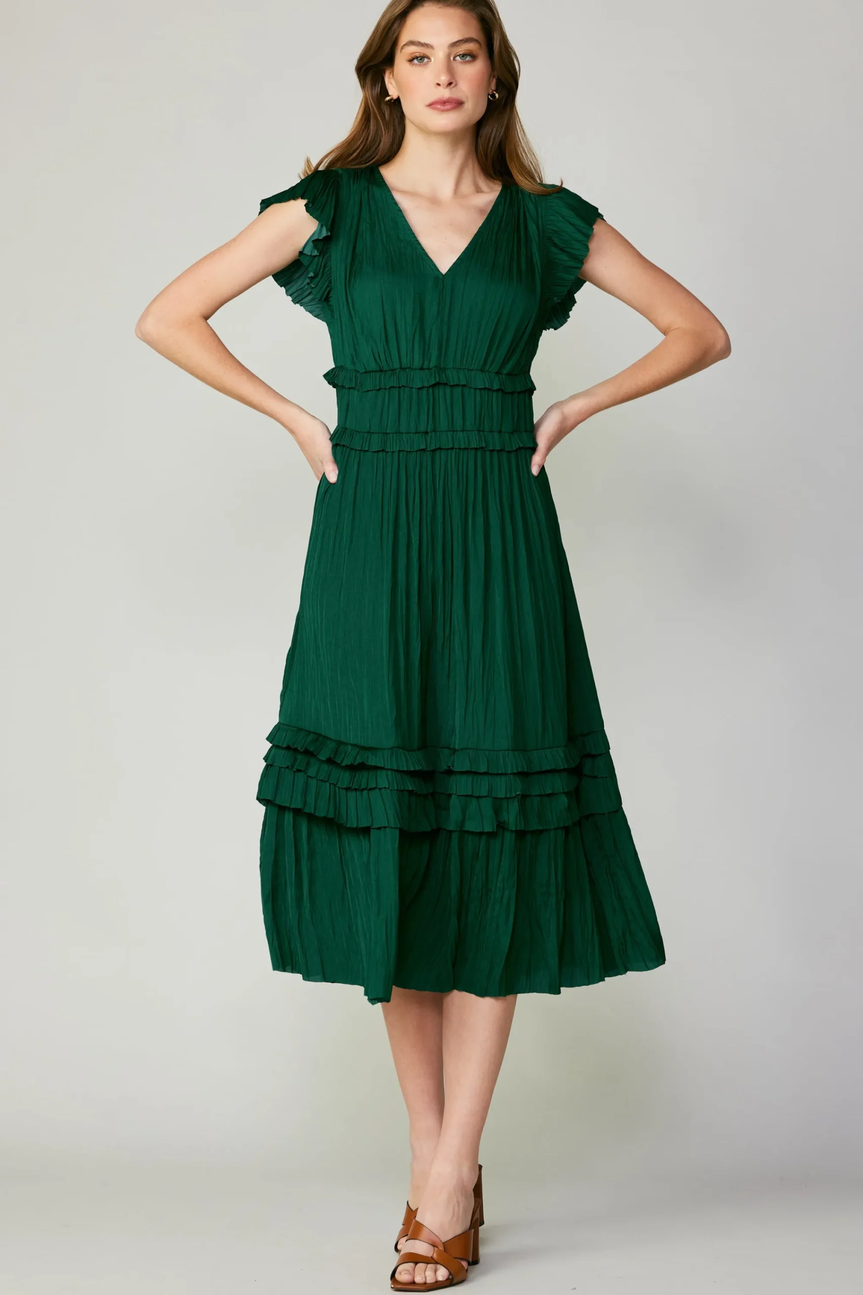 Current Air Midi Dresses-Sereia Pleated Midi Dress FORESTGREEN