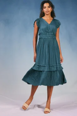 Current Air Midi Dresses-Sereia Pleated Midi Dress SLATEGREEN