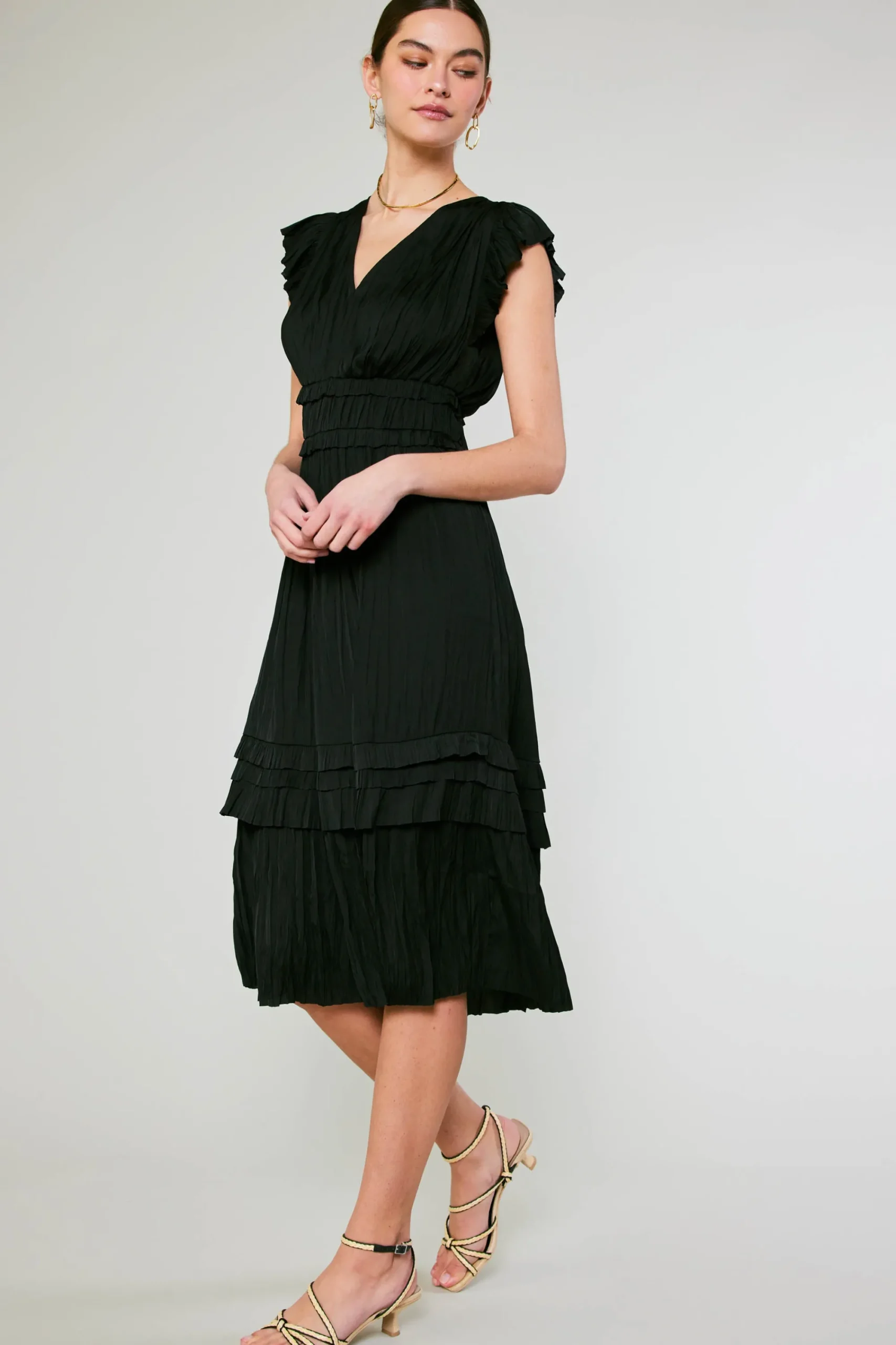 Current Air Midi Dresses-Sereia Pleated Midi Dress BLACK