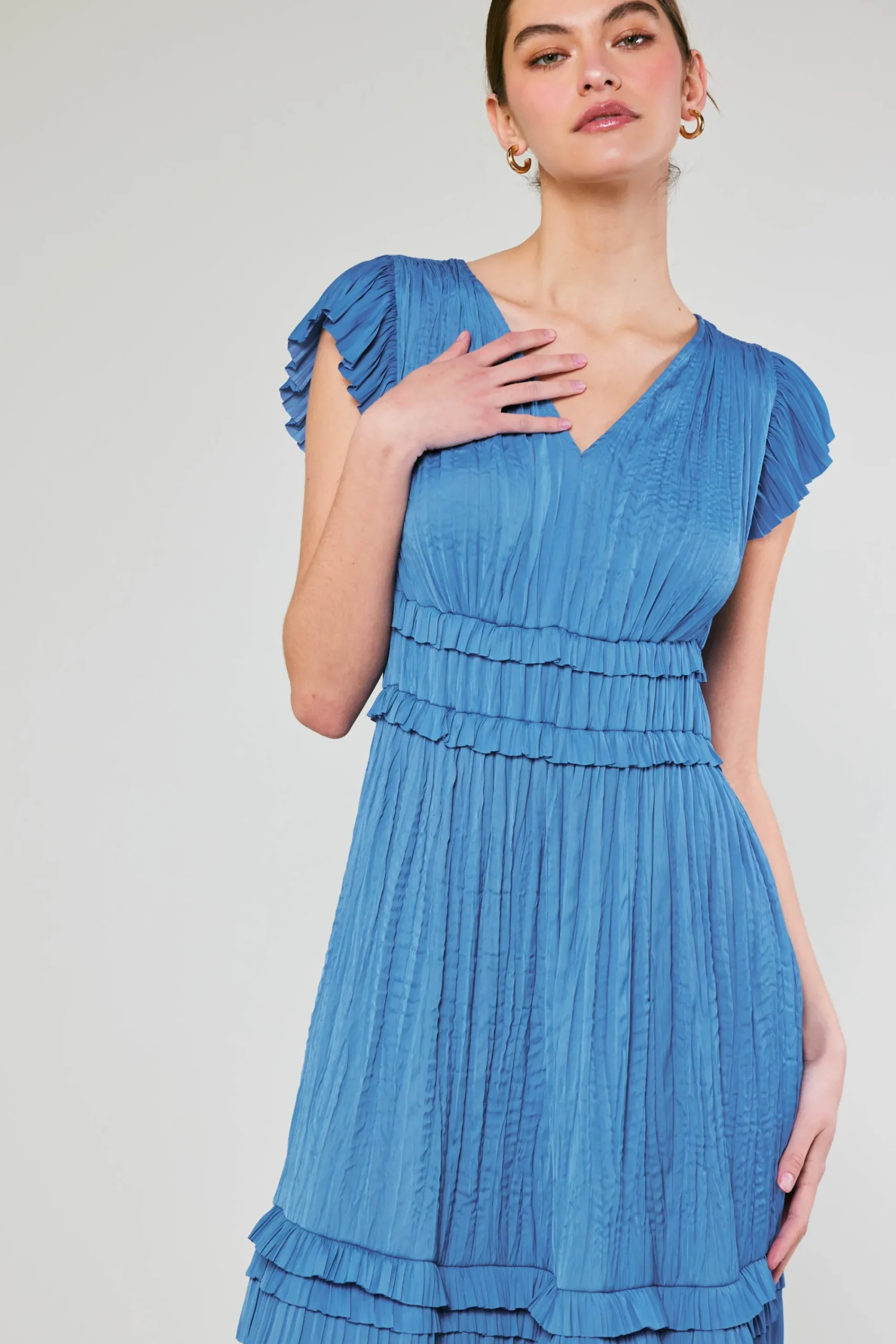 Current Air Midi Dresses-Sereia Pleated Midi Dress FADEDBLUE