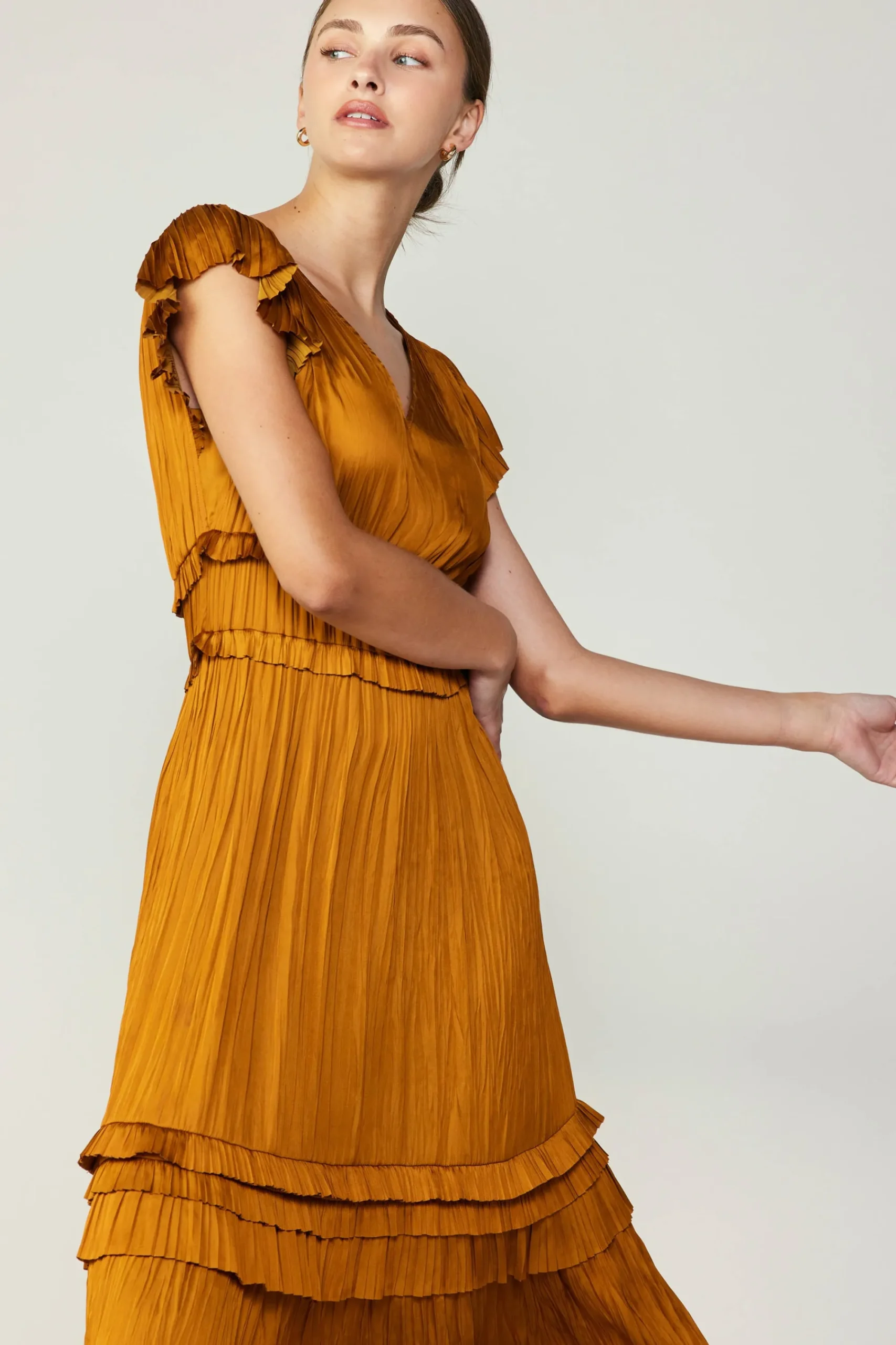 Current Air Midi Dresses-Sereia Pleated Midi Dress GOLDENROD