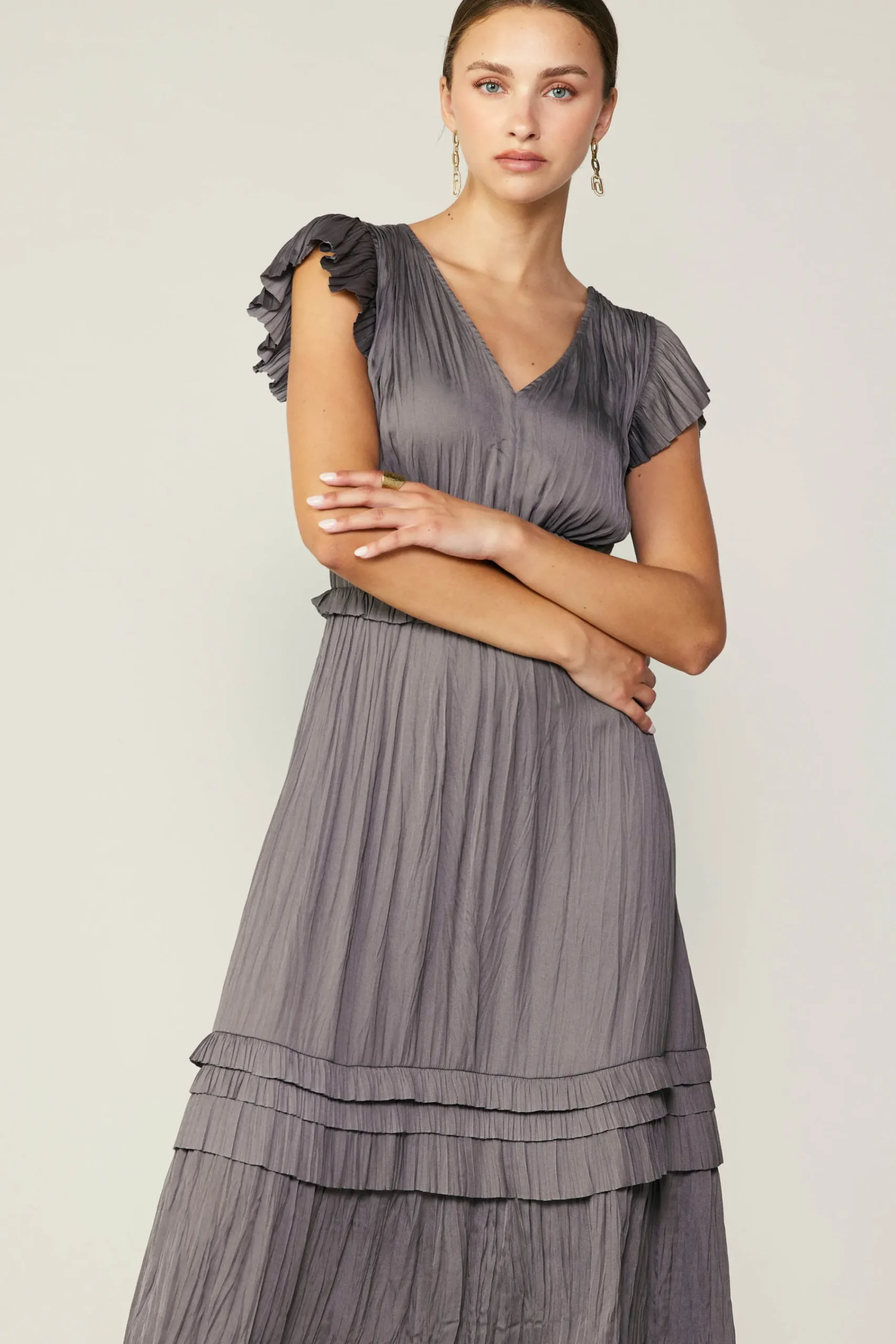 Current Air Midi Dresses-Sereia Pleated Midi Dress STEELGREY