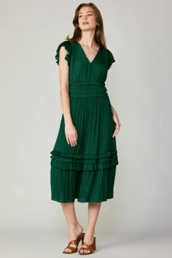 Current Air Midi Dresses-Sereia Pleated Midi Dress FORESTGREEN