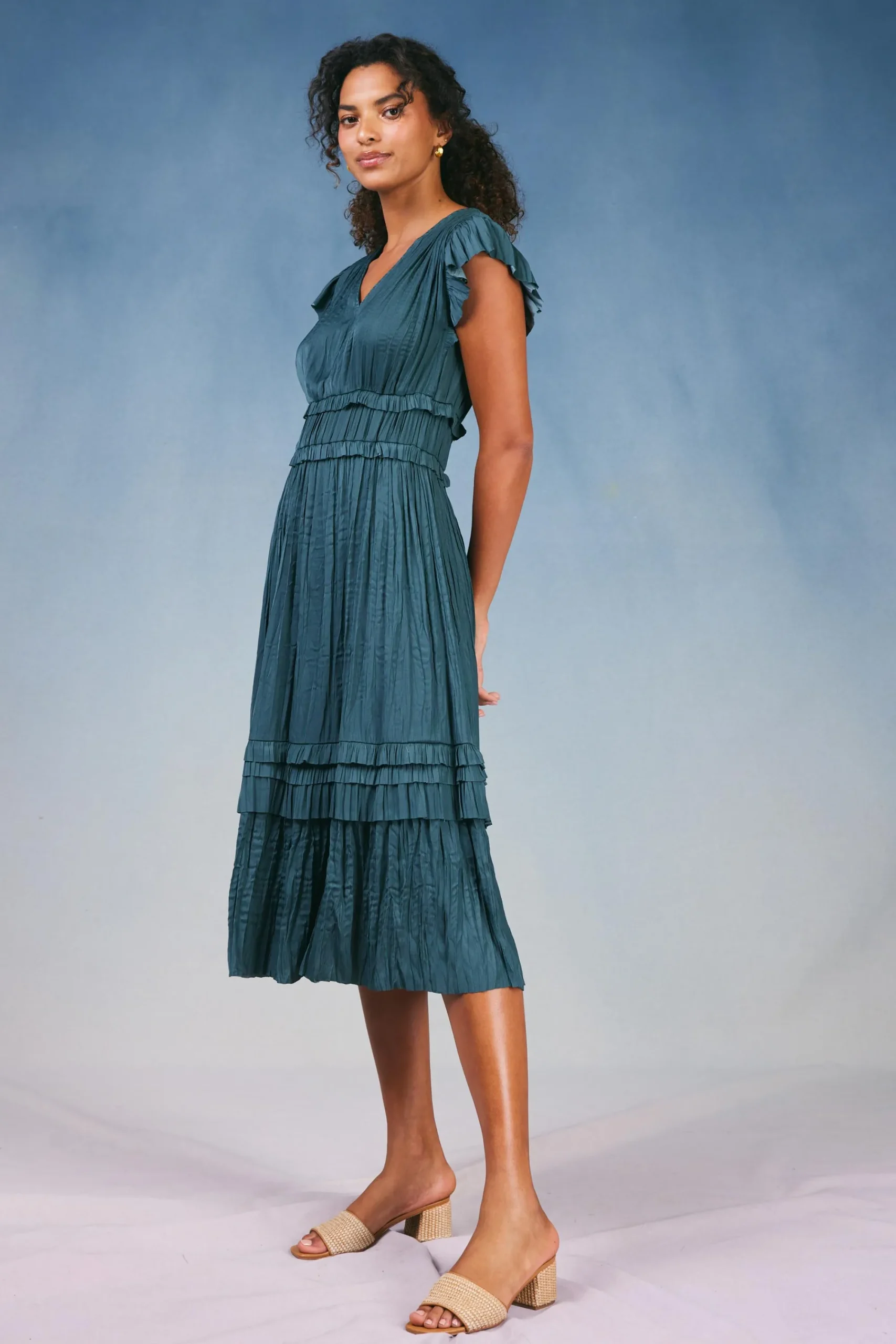 Current Air Midi Dresses-Sereia Pleated Midi Dress SLATEGREEN