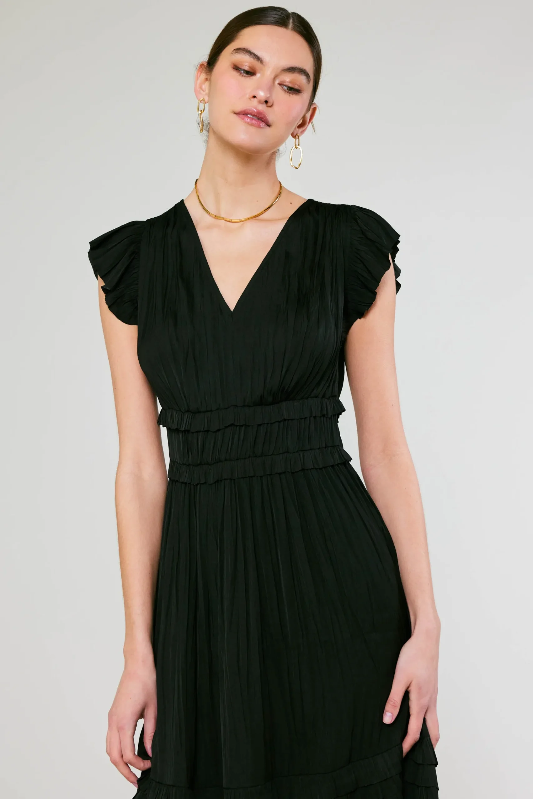 Current Air Midi Dresses-Sereia Pleated Midi Dress BLACK