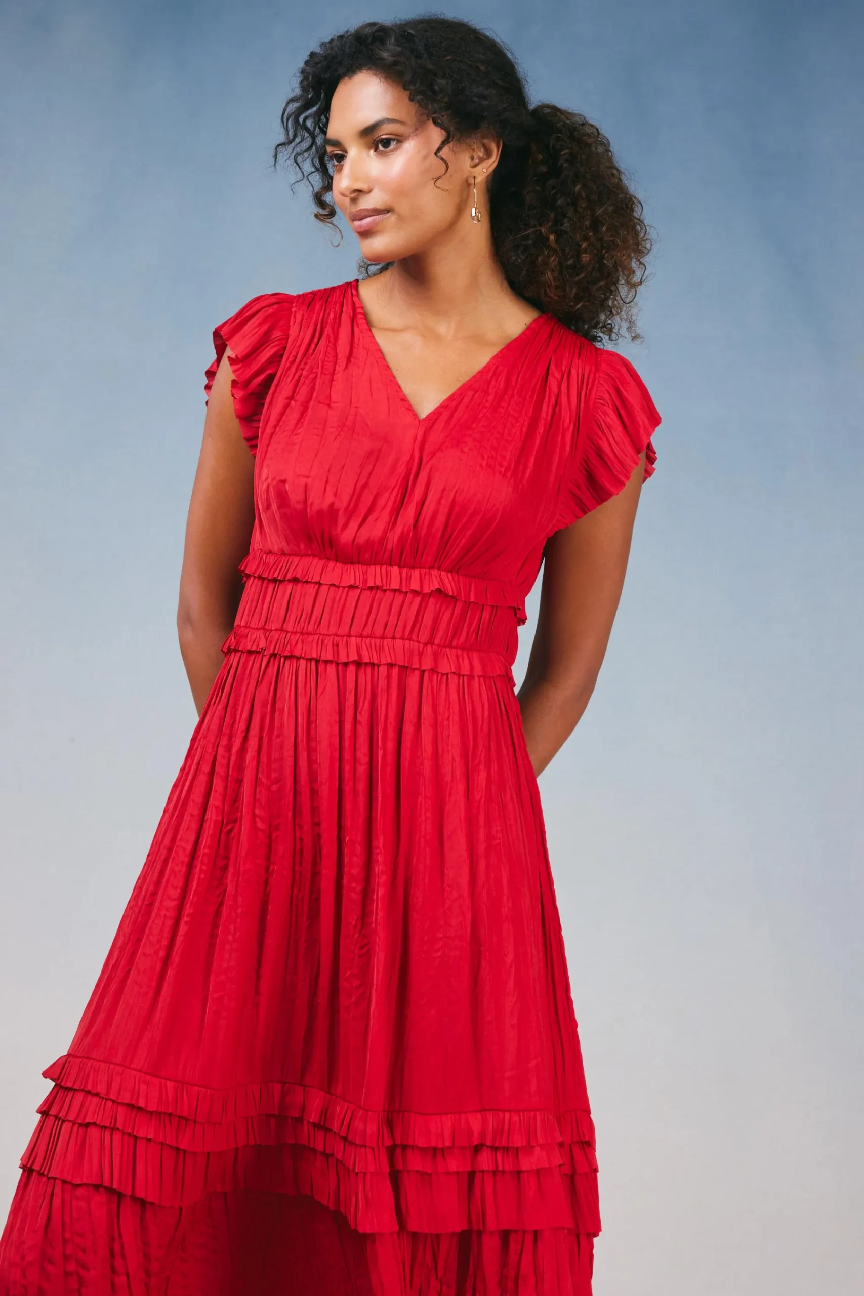 Current Air Midi Dresses-Sereia Pleated Midi Dress RED