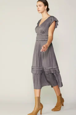 Current Air Midi Dresses-Sereia Pleated Midi Dress STEELGREY