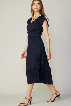 Current Air Midi Dresses-Sereia Pleated Midi Dress DARKNAVY