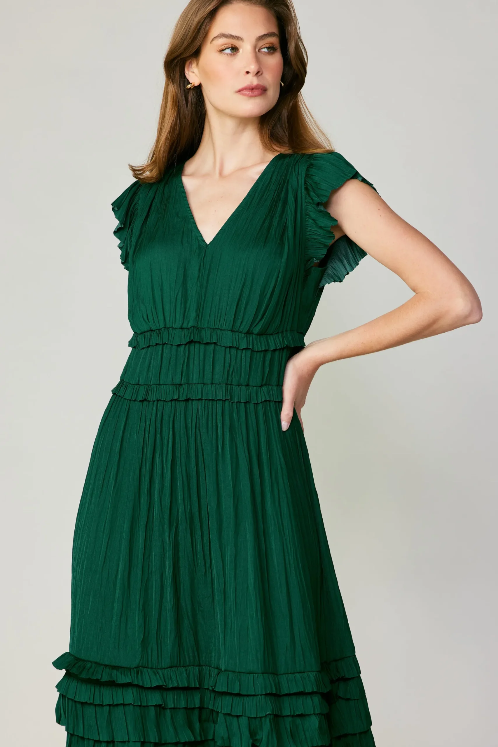 Current Air Midi Dresses-Sereia Pleated Midi Dress FORESTGREEN