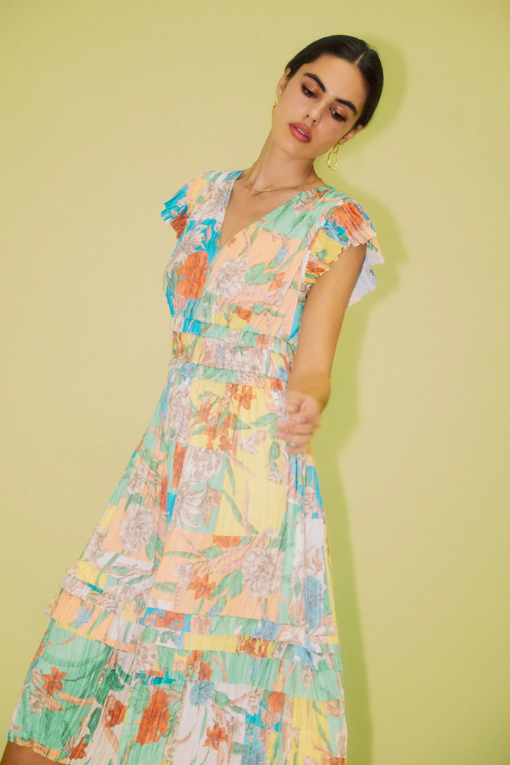Current Air Midi Dresses-Sereia Pleated Midi Dress FLORALMLT